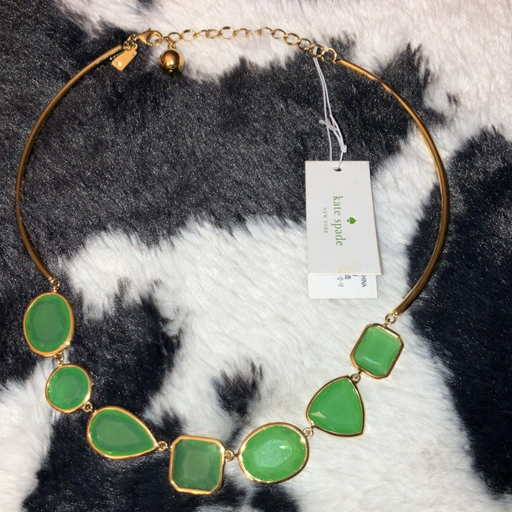 Kate Spade Green Stone Statement necklace with gold chain